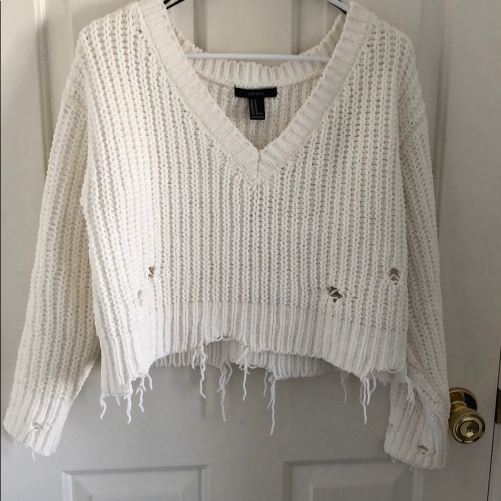 Forever 21 Cropped Distressed Sweater
